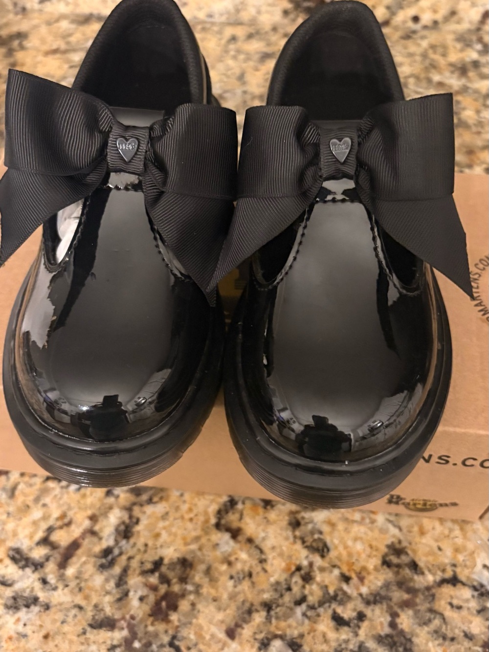 Dr. Martens Black Patent Leather Kids Bow Shoes